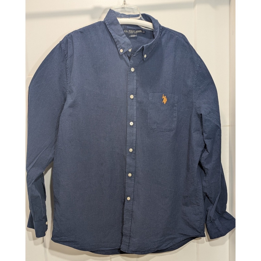 Polo Ralph Lauren Men's 100% Cotton Yellow Pony Button Down Shirt Blue Size XXL